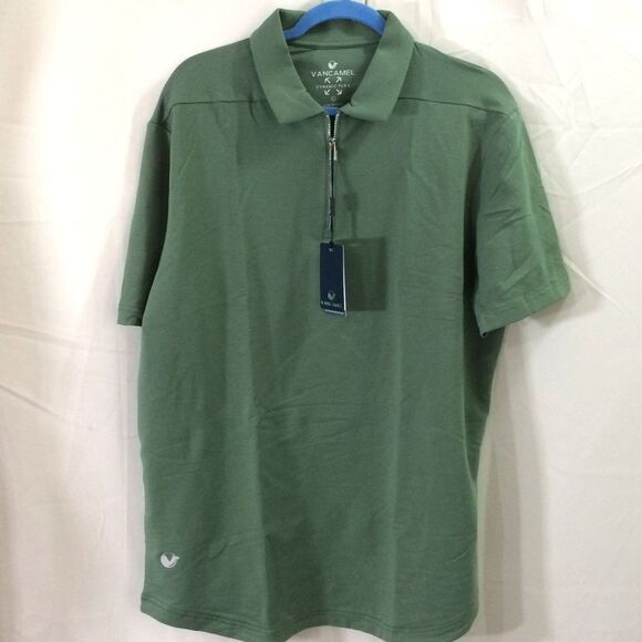 VANCAMEL Mens Large Green Quarter Zip Polo Shirt Dynamic Flex Cotton Stretch NWT - Picture 3 of 6